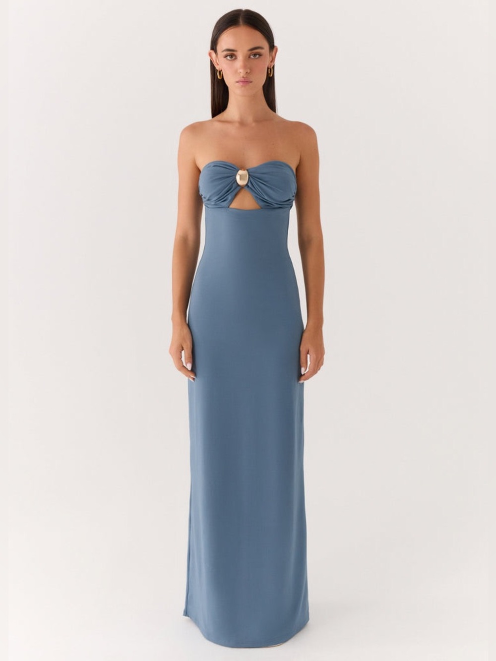 Beautiful blue strapless maxi dress European summer new with tag